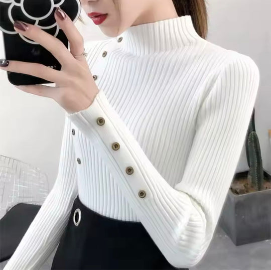 Heidi-Mode | Sweatshirt Damen Rollkragen Knopfpullover