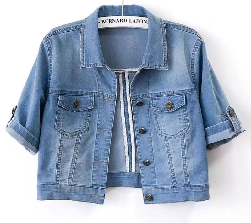 Heidi-Mode | Einfarbige Jeansjacke mit Kurzen Ärmeln
