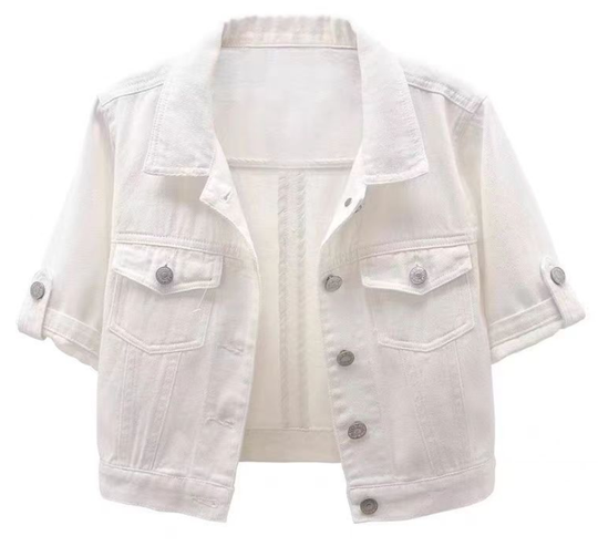 Heidi-Mode | Einfarbige Jeansjacke mit Kurzen Ärmeln
