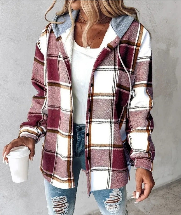 Heidi-Mode | Lässiger Hoodie Kariertes Hemd Jacke