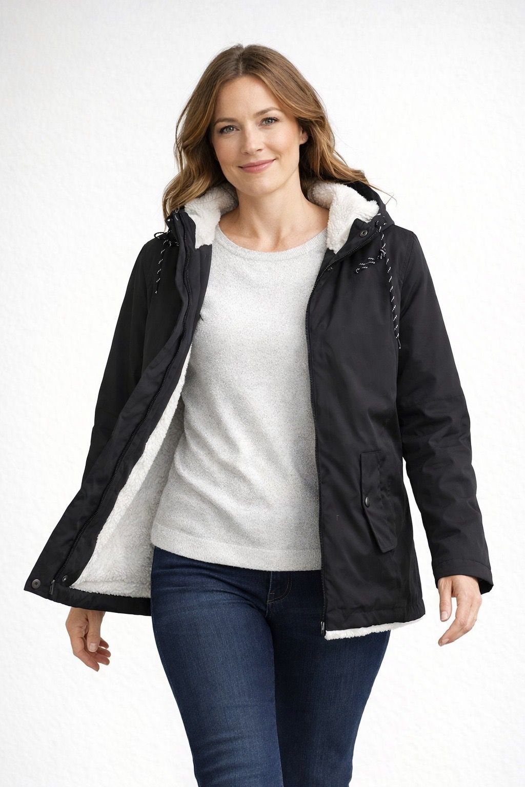 Heidi-Mode | Damen Winterjacke mit Kapuze und Fleecefutter