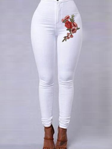 Heidi-Mode | Rote Florale Stickerei Skinny Jeans
