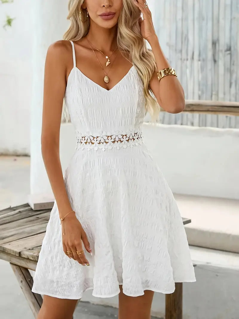 Heidi-Mode | Elegantes Kleid Ohne Ärmel mit Spitze, Eng Anliegender Schnitt, A-Linie und Atmungsaktivität für Strand und Fest.