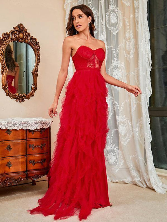 Heidi-Mode | Große Größe Spitzen-Mesh-Röhrenoberteil Sexy Kleid