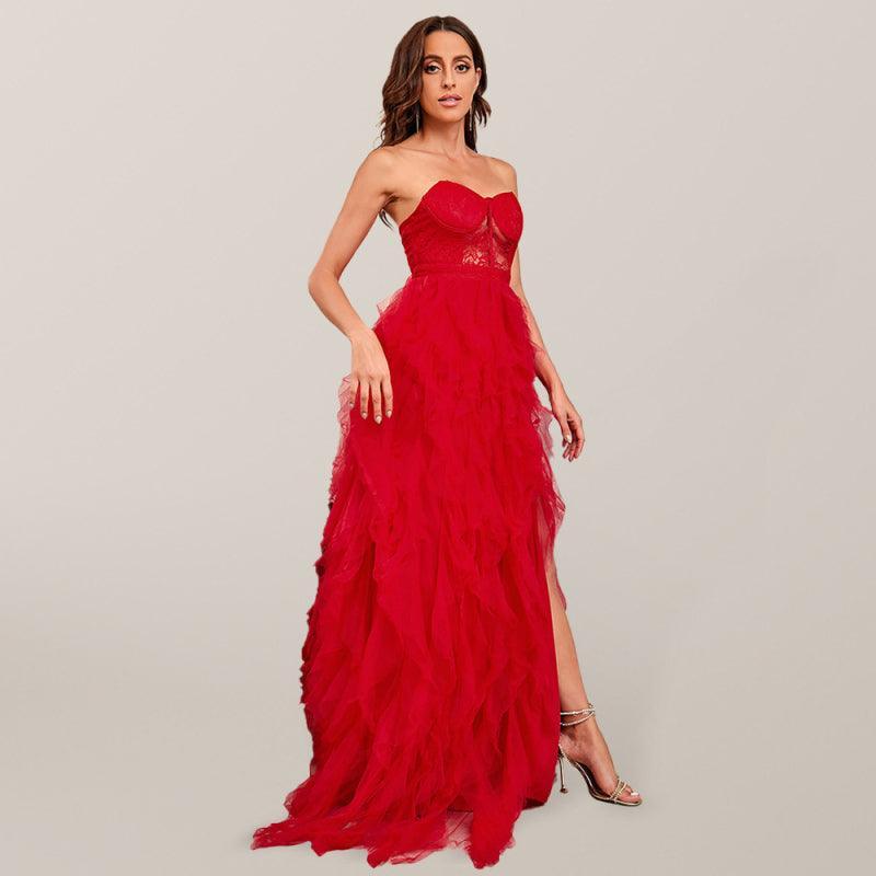 Heidi-Mode | Große Größe Spitzen-Mesh-Röhrenoberteil Sexy Kleid