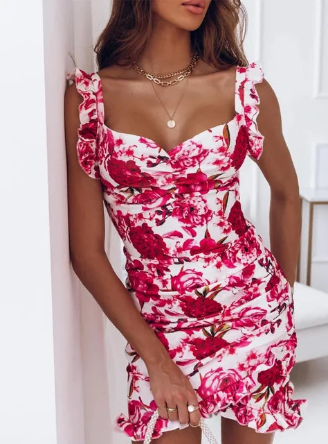 Rotes Blumenprint-Kleid
