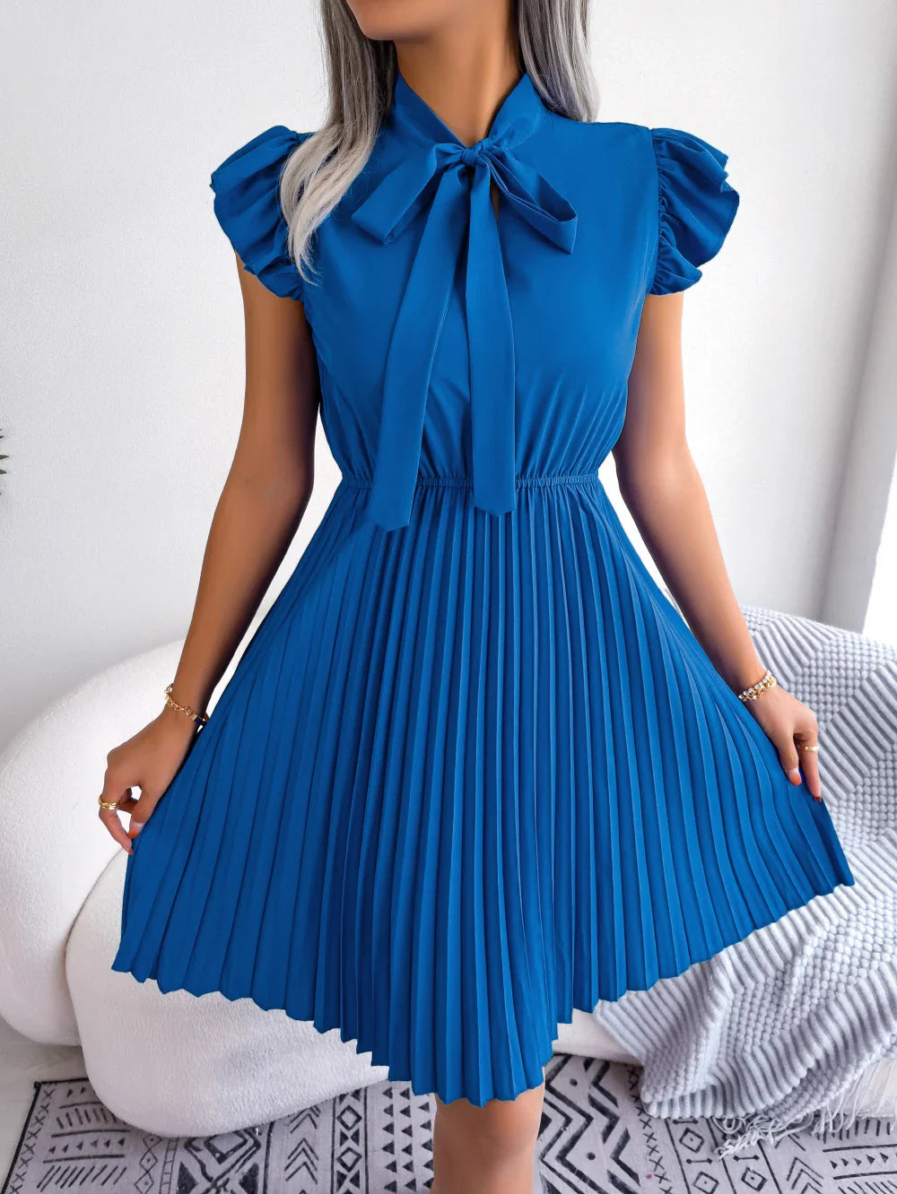 Elegante Striknot Slim Waist Geplooide Jurk Zomer by Jozhamta