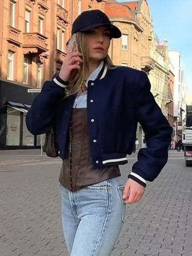 Heidi-Mode Stylische Bomberjacke mit Druckknopf für Damen