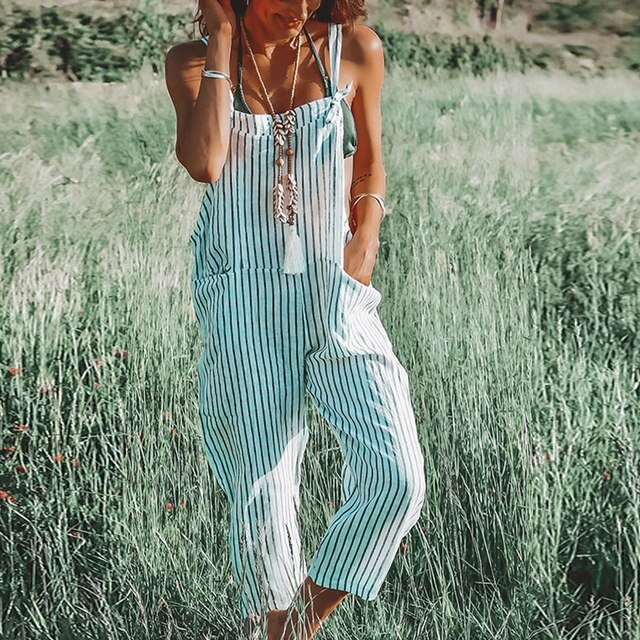 Gestreifter Print Lose Jumpsuits