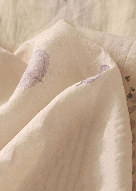 Heidi-Mode | Helllila Druck Quasten Patchwork Baumwollshirt Armband Ärmel