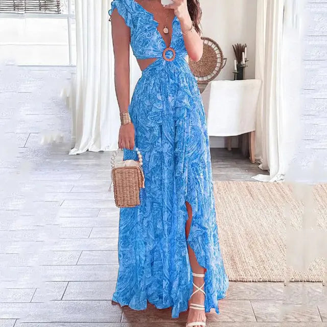 Bedruckte Kleider mit V-Ausschnitt und sexy Blumenkleider