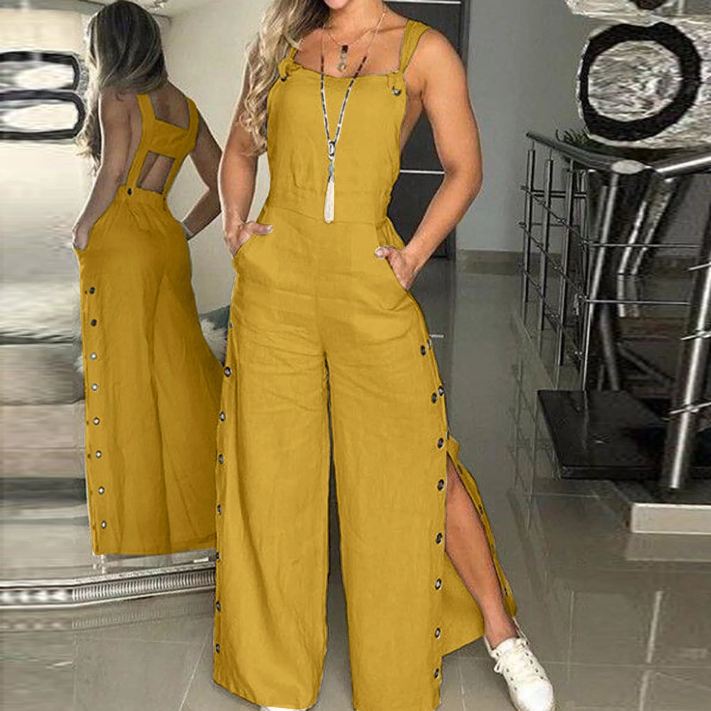 jumpsuit met mouwloze gedraaide knopen en zakken