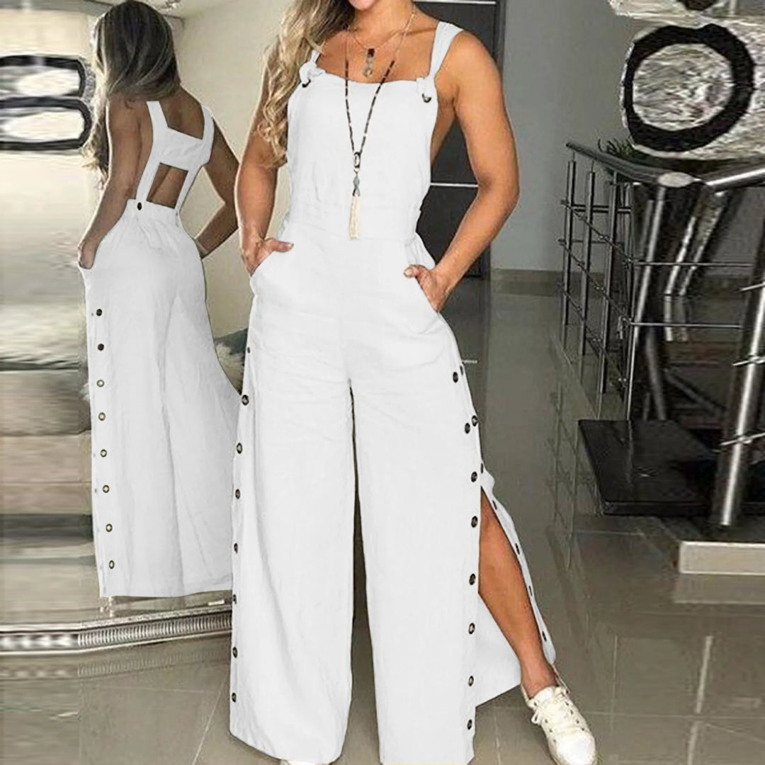 jumpsuit met mouwloze gedraaide knopen en zakken