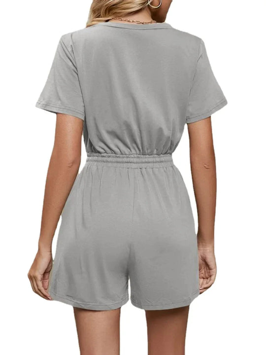 kurze Ärmel Knopfverschluss lockerer Jumpsuit