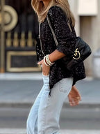 Loungewear Jacke mit O-Ausschnitt und Pailletten - Stilvolle Damenjacke