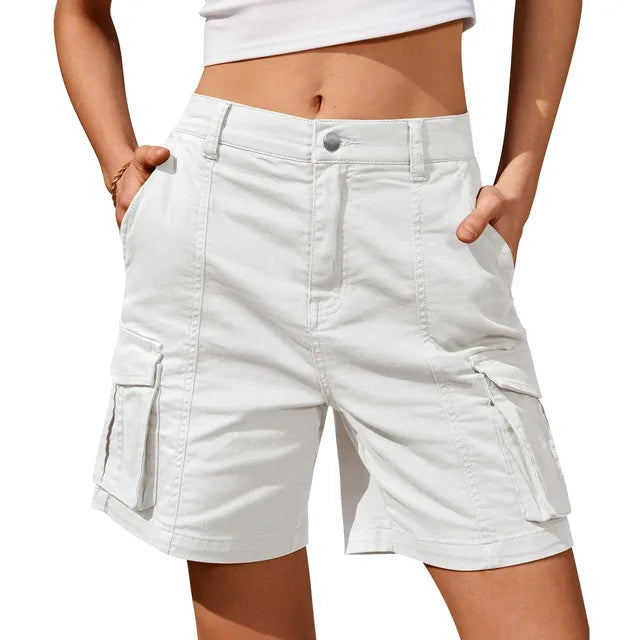 Heidi-Mode | Damen Vintage Cargo Shorts: Elastische Taille und 6 Taschen