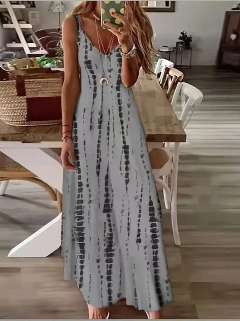 Mode Stropdas Dye Print Maxi Jurk voor Strandvakanties