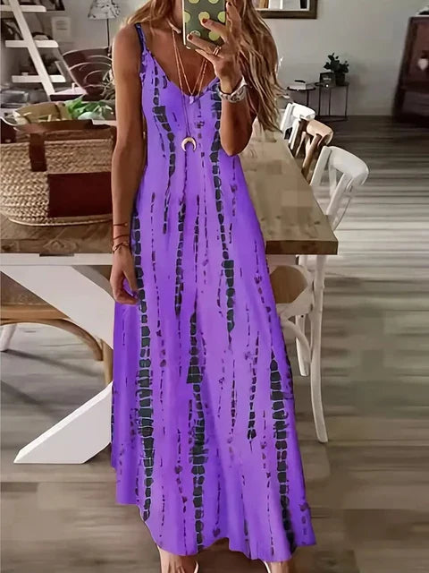 Mode Stropdas Dye Print Maxi Jurk voor Strandvakanties