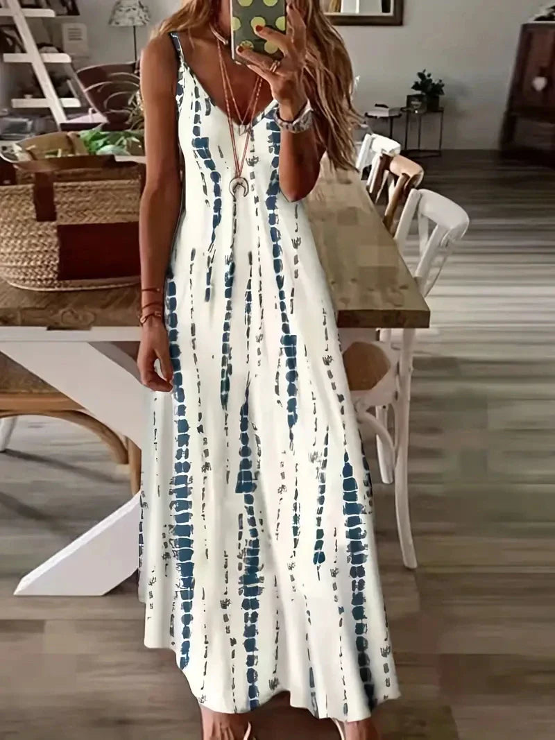 Mode Stropdas Dye Print Maxi Jurk voor Strandvakanties