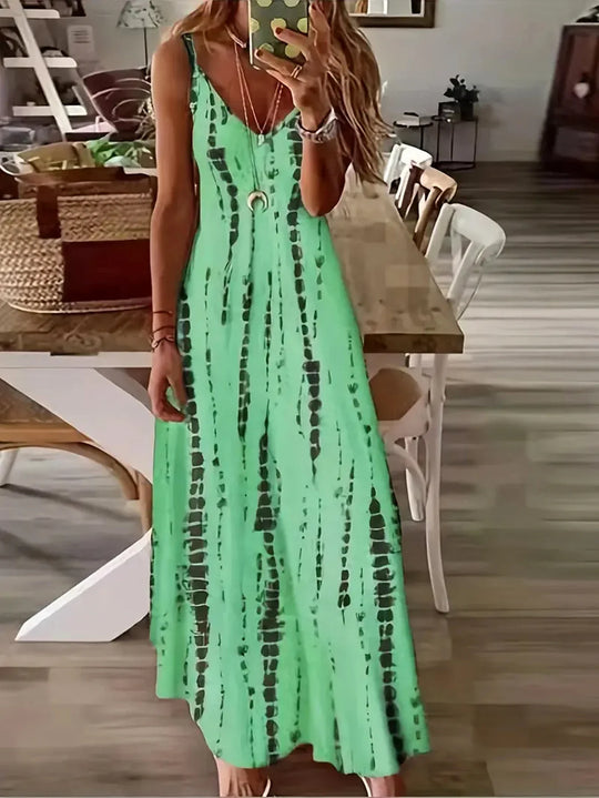 Mode Stropdas Dye Print Maxi Jurk voor Strandvakanties