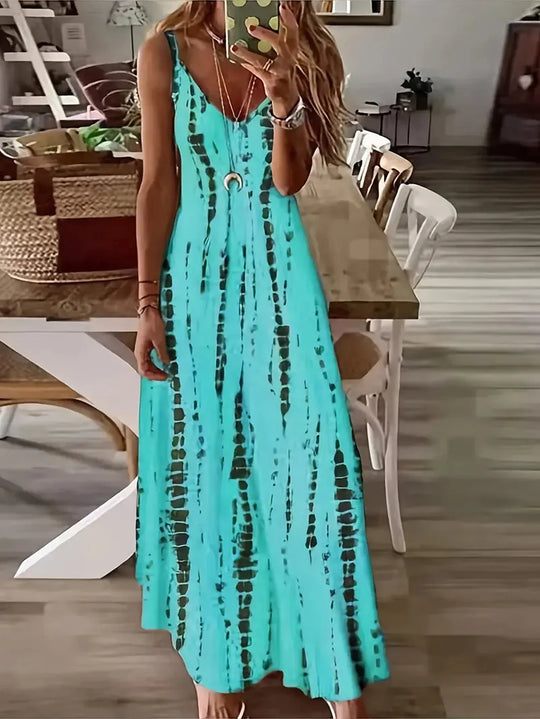 Mode Stropdas Dye Print Maxi Jurk voor Strandvakanties