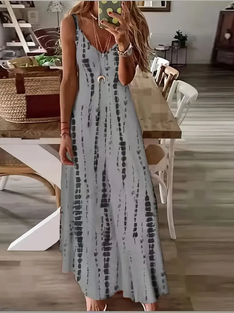 Mode Stropdas Dye Print Maxi Jurk voor Strandvakanties