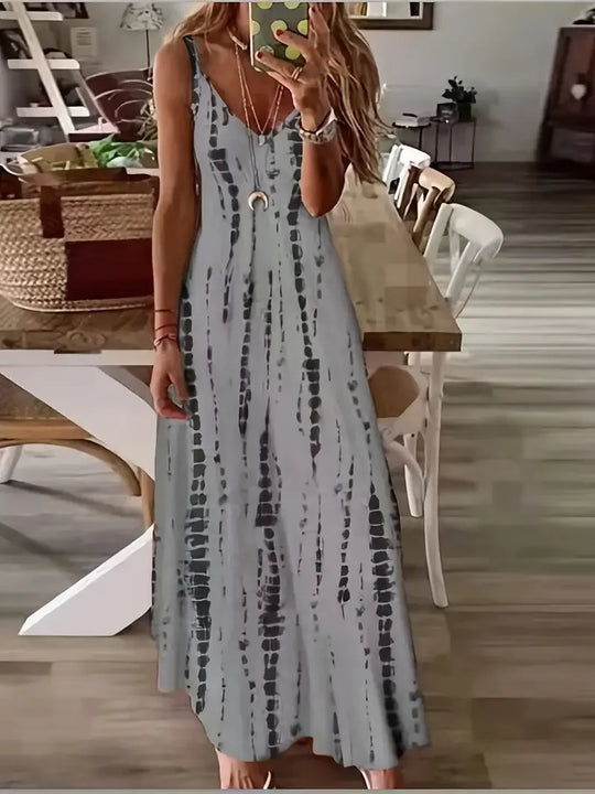 Mode Stropdas Dye Print Maxi Jurk voor Strandvakanties
