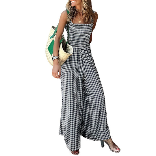 Karierter Jumpsuit mit hoher Taille und weitem Bein