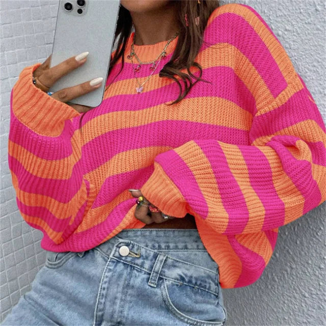 Heidi-Mode - Schicke Herbstgestreifte Pullover mit Perfektem Schnitt für Frauen