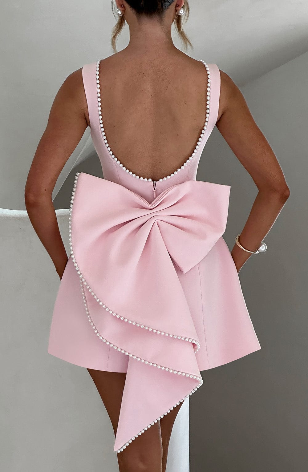Heidi-Mode | Elegantes Damen Mini Kleid In Rosé Figurbetonter Schnitt