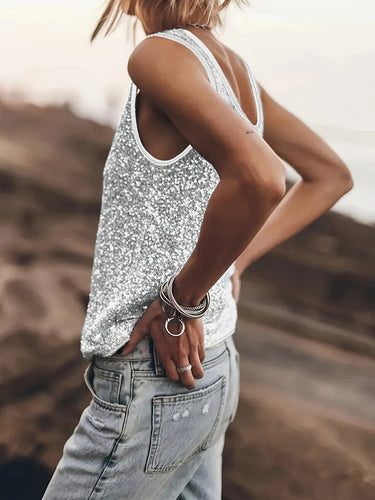 Heidi-Mode | Glänzendes Ärmelloses Damen Top für Stil und Glamour