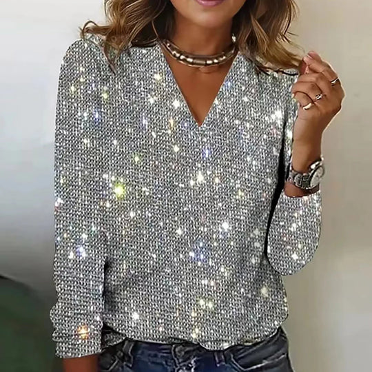 Heidi-Mode | Damen Pailletten Glitzer Party Bluse Festlich