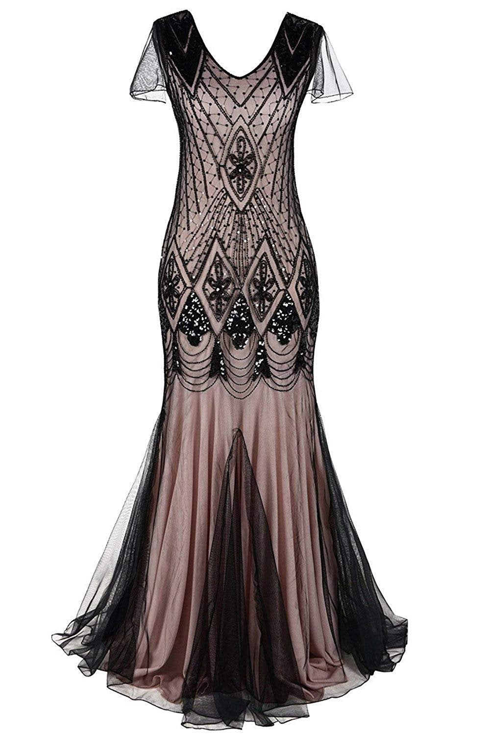 Heidi-Mode | Damen Lange Pailletten Flapper Kleid Maxi