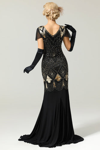 Heidi-Mode | Damen Lange Pailletten Flapper Kleid Maxi