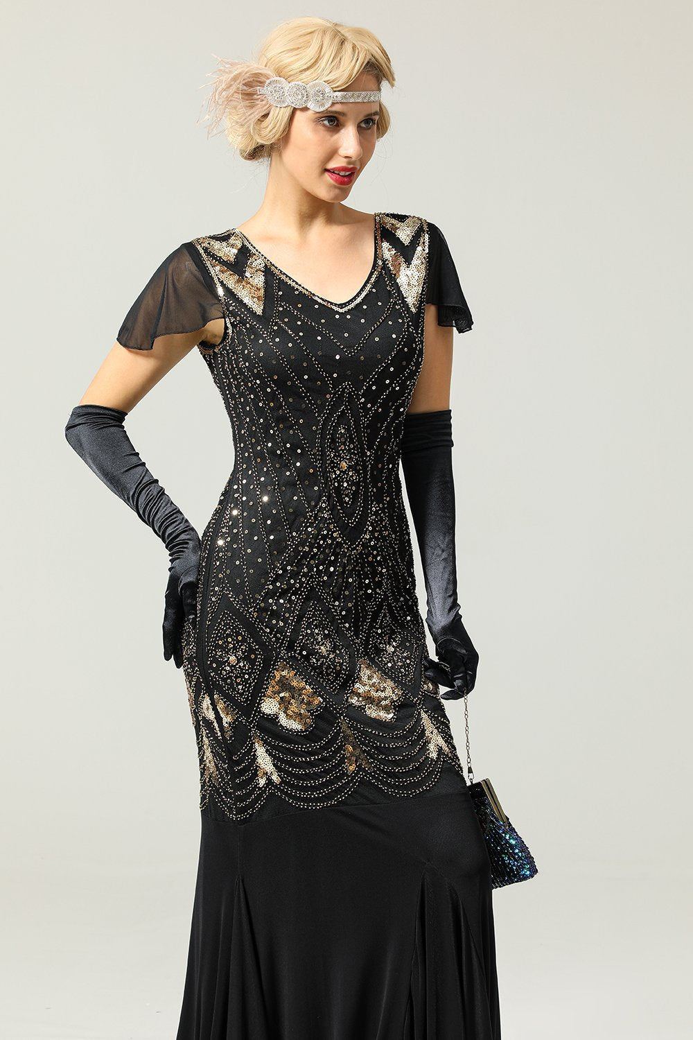 Heidi-Mode | Damen Lange Pailletten Flapper Kleid Maxi