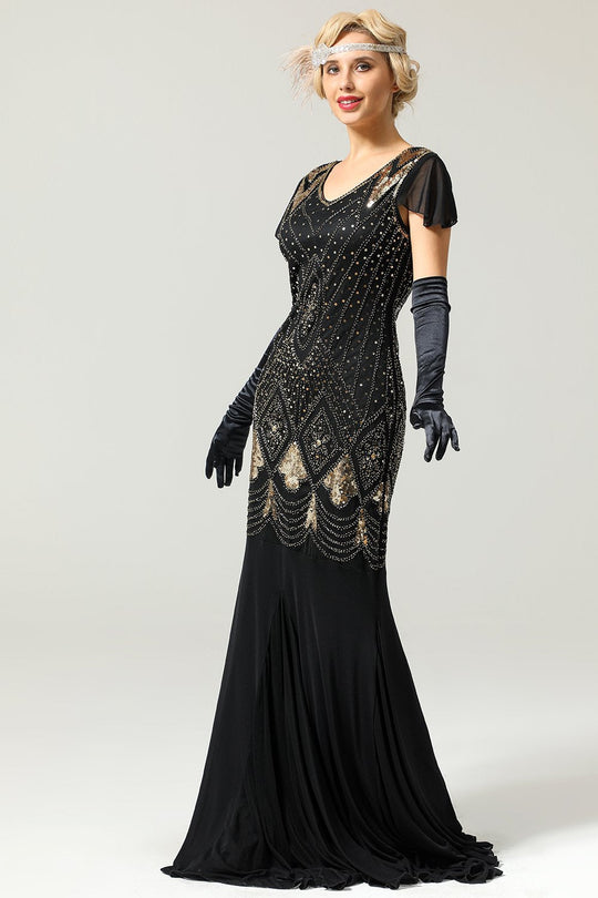 Heidi-Mode | Damen Lange Pailletten Flapper Kleid Maxi