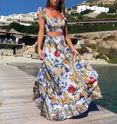 Sexy zweiteiliges Sommerkleid mit Boho-Print