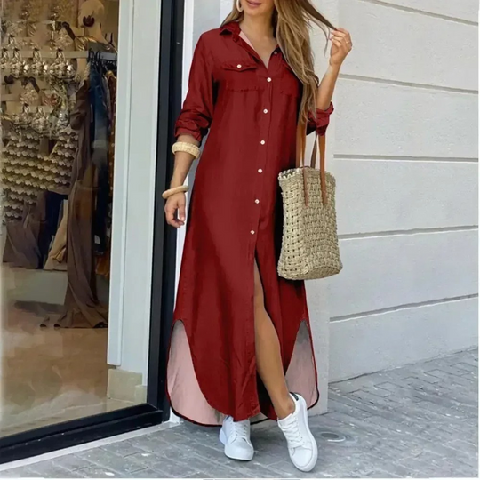 Heidi-Mode | Geschäfts Stil Gedruckt Knopfverschluss Blusenkleid