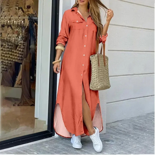 Heidi-Mode | Geschäfts Stil Gedruckt Knopfverschluss Blusenkleid