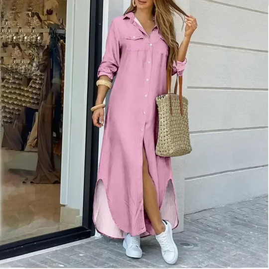 Heidi-Mode | Geschäfts Stil Gedruckt Knopfverschluss Blusenkleid