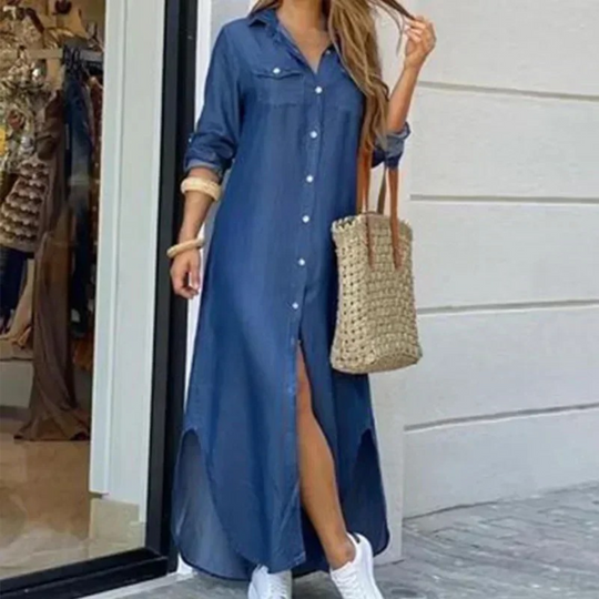 Heidi-Mode | Geschäfts Stil Gedruckt Knopfverschluss Blusenkleid
