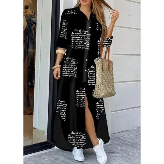 Heidi-Mode | Geschäfts Stil Gedruckt Knopfverschluss Blusenkleid