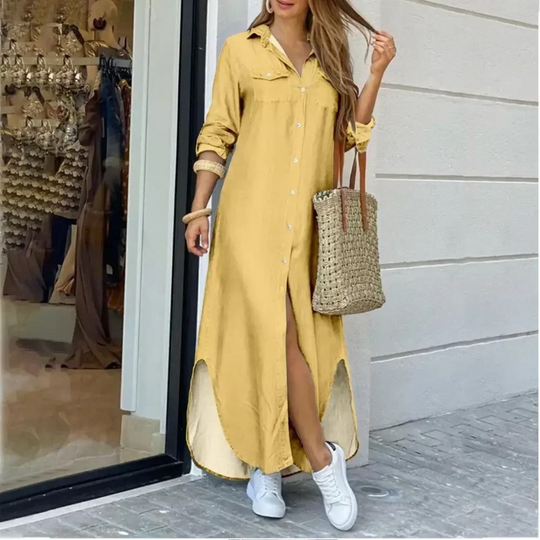 Heidi-Mode | Geschäfts Stil Gedruckt Knopfverschluss Blusenkleid