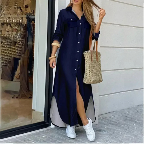 Heidi-Mode | Geschäfts Stil Gedruckt Knopfverschluss Blusenkleid