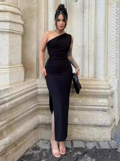 Diva Zomer Zwarte Maxi Jurk met Sexy Split