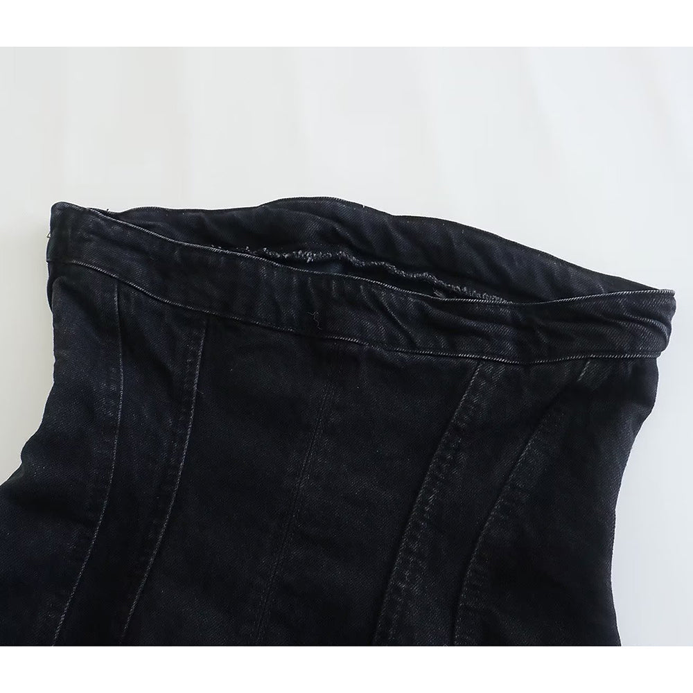 Heidi-Mode | Strapless Coole Damenkleid mit Jeans Look