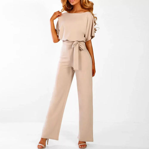 Heidi-Mode | Eleganter Beiger Jumpsuit mit Gürtel