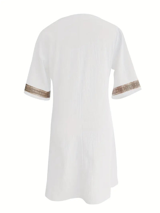 Guipure Spitzen V Ausschnitt Kleid