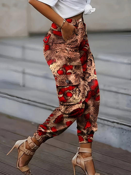 Heidi-Mode | Schicke Snake Skin Print Jogginghosen mit Hohem Bund