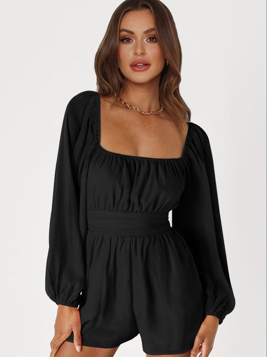 Heidi-Mode | Tie Back Smocked Ballonärmel Overall
